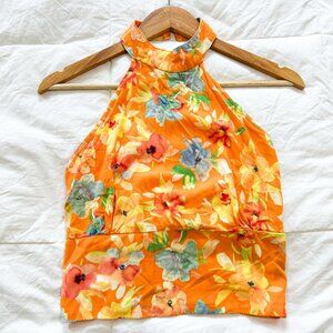 Cynthia Rowley Orange Floral Halter Top Blouse Rayon Women’s Size Small